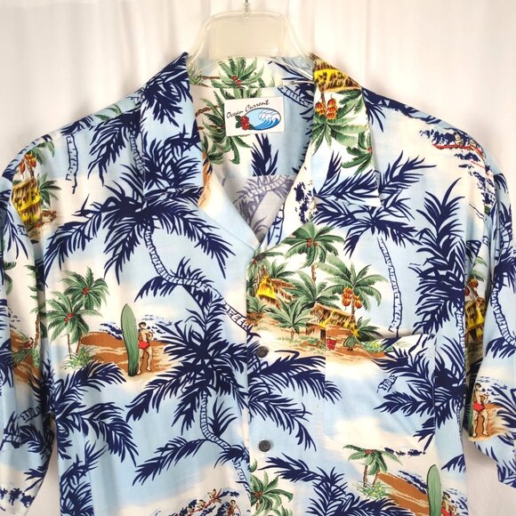 Vintage Hawaiian Shirt Large Blue Short Sleeve Ocean Current - Picture 2 of 6